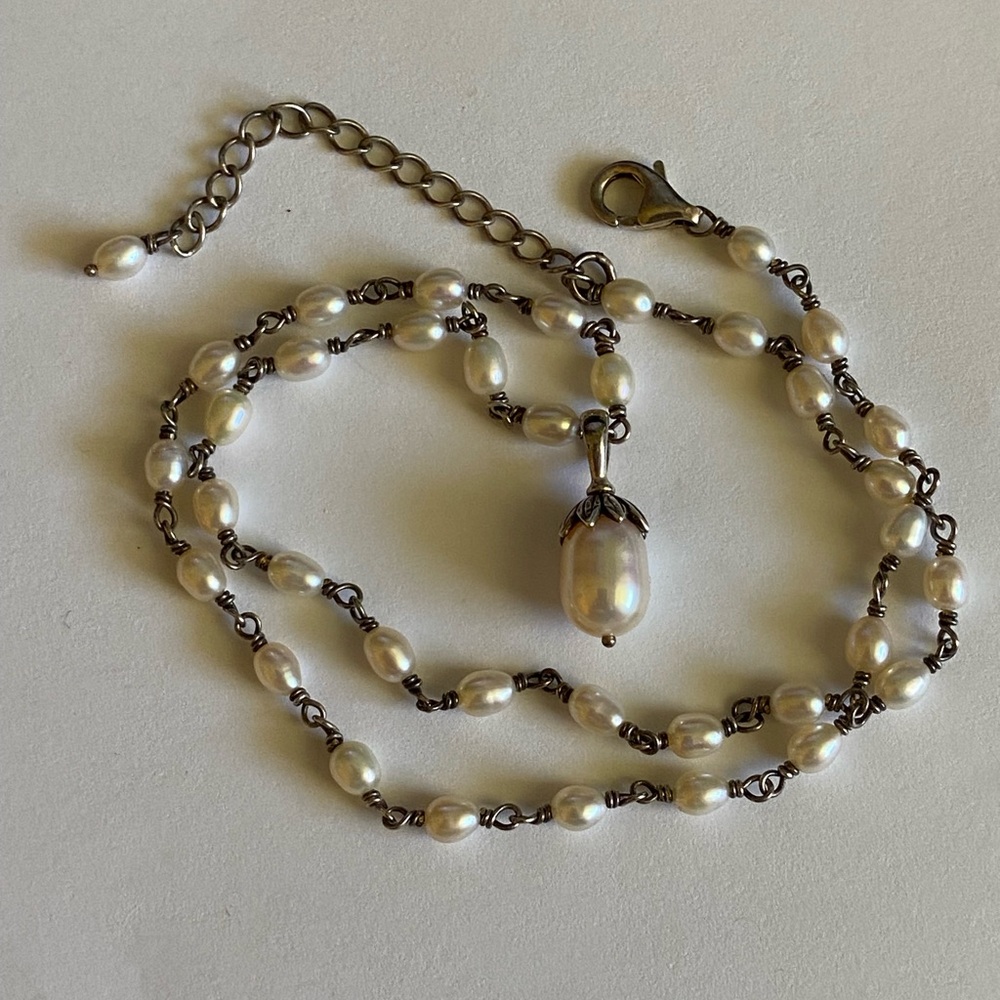 Vintage Sterling Silver Genuine Pearl Necklace